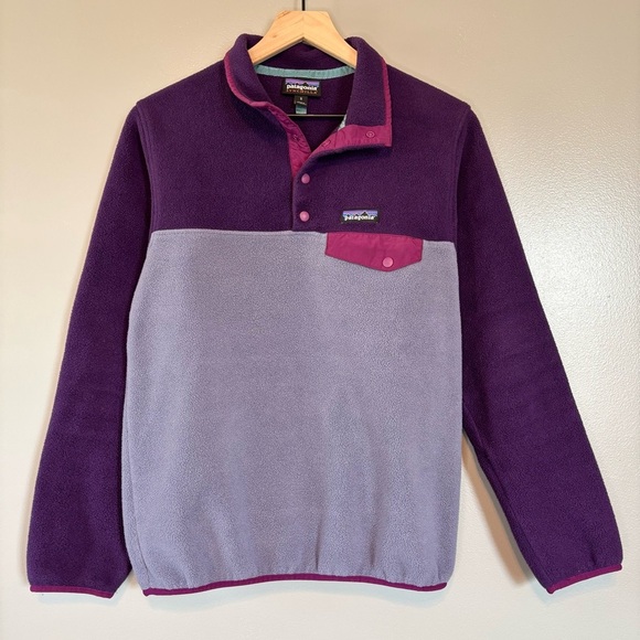 Patagonia Small Lightweight Synchilla Quarter Snap-T Fleece Purple Colorblock - Picture 2 of 5